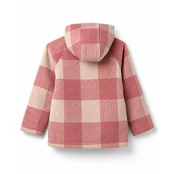Babyhug Suede Woven Checked Hooded Jacket with Full Sleeves - Pink