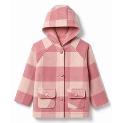 Babyhug Suede Woven Checked Hooded Jacket with Full Sleeves - Pink
