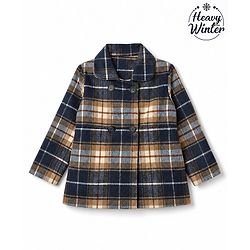 Babyhug Woven Full Sleeves  Checked Coat - Navy Blue