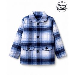 Babyhug Woven Coat with Full Sleeves and Checks Print - Light Blue
