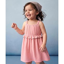 Babyhug Woven Sleeveless Solid Frock - Pink