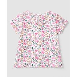Babyhug  Woven Half Sleeves Floral Printed & Embroidered Corduroy Frock With Inner Tee - Purple