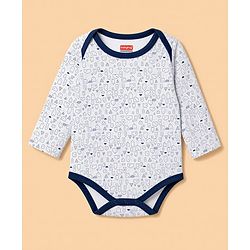Babyhug 100% Cotton Knit Full Sleeves Striped & Printed Onesies Pack of 3 - Navy Blue & White