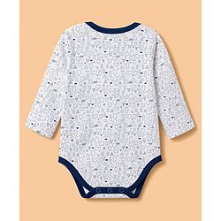 Babyhug 100% Cotton Knit Full Sleeves Striped & Printed Onesies Pack of 3 - Navy Blue & White