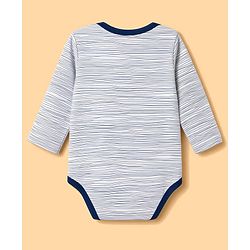Babyhug 100% Cotton Knit Full Sleeves Striped & Printed Onesies Pack of 3 - Navy Blue & White