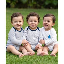 Babyhug 100% Cotton Knit Full Sleeves Striped & Printed Onesies Pack of 3 - Navy Blue & White
