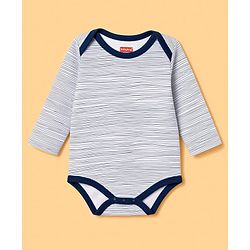 Babyhug 100% Cotton Knit Full Sleeves Striped & Printed Onesies Pack of 3 - Navy Blue & White