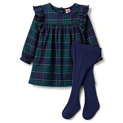 Babyhug Viscose Woven Full Sleeves Checked Frock with Leggings - Navy Blue