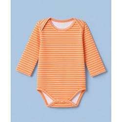 Babyhug 100% Cotton Interlock Knit Full Sleeves Striped Onesies With Zebra Print Pack of 3 - White, Yellow & Orange