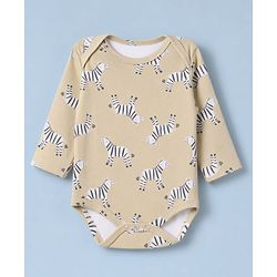 Babyhug 100% Cotton Interlock Knit Full Sleeves Striped Onesies With Zebra Print Pack of 3 - White, Yellow & Orange