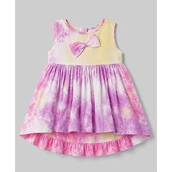 Babyhug Rayon Woven Sleeveless Tie & Dye Effect Frock with Bow Applique - Pink & Purple