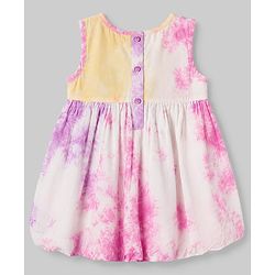 Babyhug Rayon Woven Sleeveless Tie & Dye Effect Frock with Bow Applique - Pink & Purple