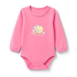 Babyhug 100% Cotton Interlock Knit Full Sleeves Onesies With Floral, Cloud & Bee Print Pack of 3 - White, Pink & Light Pink