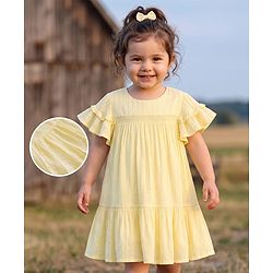 Babyhug Woven Half Sleeves Solid One Piece Dresses - Yellow