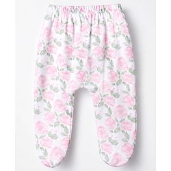 Babyhug 100% Cotton Interlock Knit Full Sleeves Onesies with Leggings & Cap With Floral Print - Pink