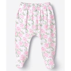 Babyhug 100% Cotton Interlock Knit Full Sleeves Onesies with Leggings & Cap With Floral Print - Pink
