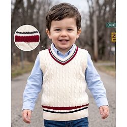 Babyhug Knit Sleeveless Sweater Vests With Cable Knit Design - White