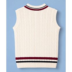 Babyhug Knit Sleeveless Sweater Vests With Cable Knit Design - White