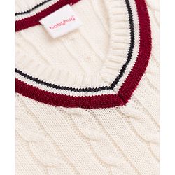 Babyhug Knit Sleeveless Sweater Vests With Cable Knit Design - White