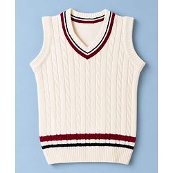 Babyhug Knit Sleeveless Sweater Vests With Cable Knit Design - White