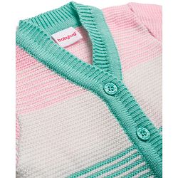 Babyhug Knit Full Sleeves Striped Sweater Set With Cap & Booties - Mint