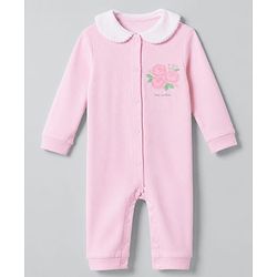 Babyhug 100% Cotton Knit Full Sleeves Romper With Floral Print - Pink
