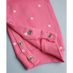 Babyhug 100% Cotton Interlock Knit Full Sleeves Romper with Frill Details and Polka Dots Print with Honey Bee Embroidered Patch - White & Pink