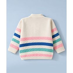 Babyhug Knit Striped Full Sleeves Baby Sweater Set with Cap & Booties - White