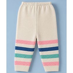Babyhug Knit Striped Full Sleeves Baby Sweater Set with Cap & Booties - White