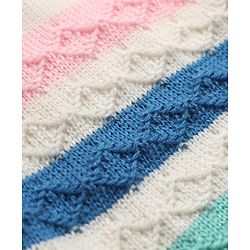 Babyhug Knit Striped Full Sleeves Baby Sweater Set with Cap & Booties - White