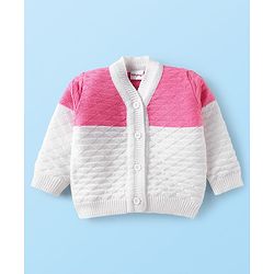 Babyhug Knit Full Sleeves Striped Sweater Set with Cap & Booties - Pink