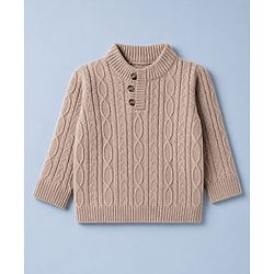 Babyhug Knit Full Sleeves Pullovers With Cable Knit Design - Ivory
