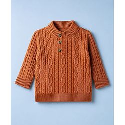Babyhug Knit Full Sleeves Pullovers With Cable Knit Design - Ivory