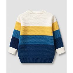 Babyhug Knit Full Sleeves Color Block Regular Pullovers with Have a Good Day Tiger Patch - Blue, Yellow