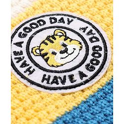 Babyhug Knit Full Sleeves Color Block Regular Pullovers with Have a Good Day Tiger Patch - Blue, Yellow