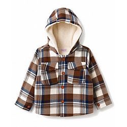Babyhug Woven Full Sleeves Checked Hoodies - Brown