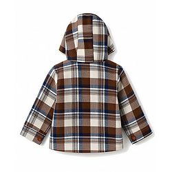 Babyhug Woven Full Sleeves Checked Hoodies - Brown