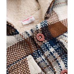 Babyhug Woven Full Sleeves Checked Hoodies - Brown