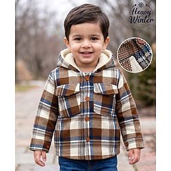 Babyhug Woven Full Sleeves Checked Hoodies - Brown