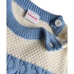 Babyhug Knit Full Sleeves Striped Pullover With Cable Knit Design - Blue