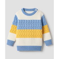 Babyhug Knit Full Sleeves Striped Pullover With Cable Knit Design - Blue