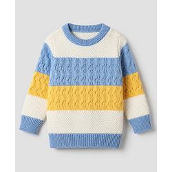 Babyhug Knit Full Sleeves Striped Pullover With Cable Knit Design - Blue