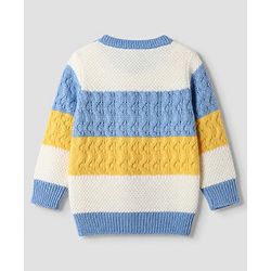 Babyhug Knit Full Sleeves Striped Pullover With Cable Knit Design - Blue