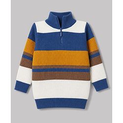 Babyhug Knit Full Sleeves Striped Pullover - Navy Blue