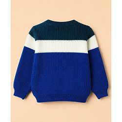 Babyhug Knit Full Sleeves Sweater Set with Color Block Design in Blue