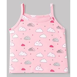 Babyhug 100% Cotton Single Jersey Knit Sleeveless Slips With Polka Dot, Cloud & Floral Print Pack of 3 - Pink, Light Pink & White