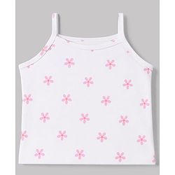 Babyhug 100% Cotton Single Jersey Knit Sleeveless Slips With Polka Dot, Cloud & Floral Print Pack of 3 - Pink, Light Pink & White