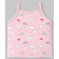 Babyhug 100% Cotton Single Jersey Knit Sleeveless Slips With Polka Dot, Cloud & Floral Print Pack of 3 - Pink, Light Pink & White
