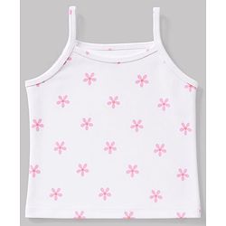 Babyhug 100% Cotton Single Jersey Knit Sleeveless Slips With Polka Dot, Cloud & Floral Print Pack of 3 - Pink, Light Pink & White