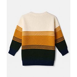 Babyhug Knit Full Sleeves Pullover with Colour Block Design & Lion Patch - Mustard/Olive Green